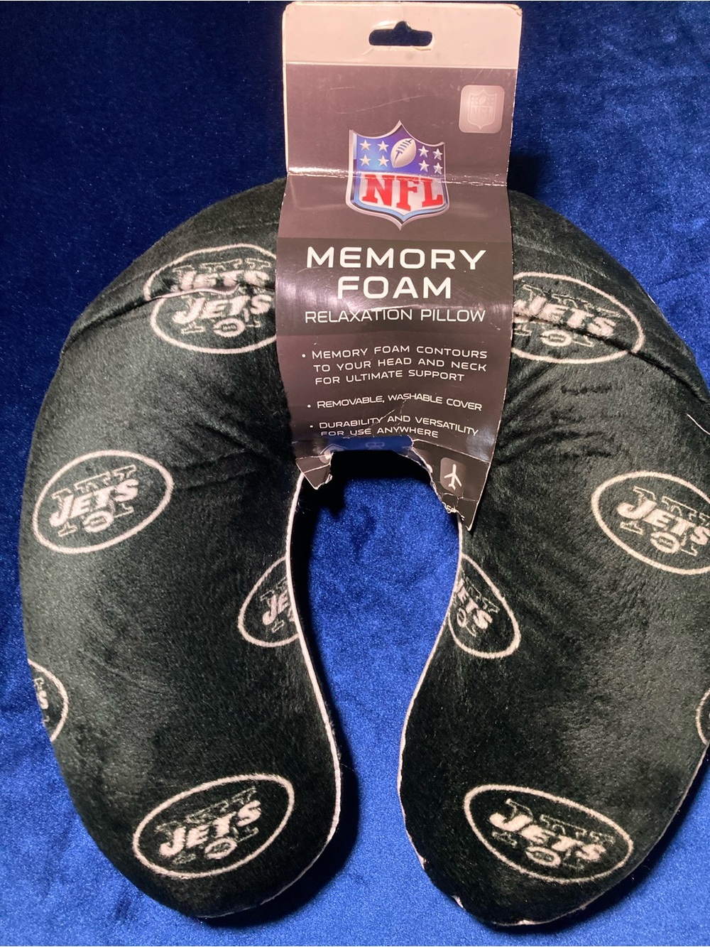 NFL New York Jets Black Memory Foam Neck Pillow